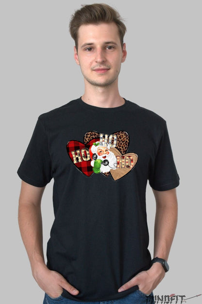 Tricou De Craciun - Ho Ho Ho Retro Santa barbat negru
