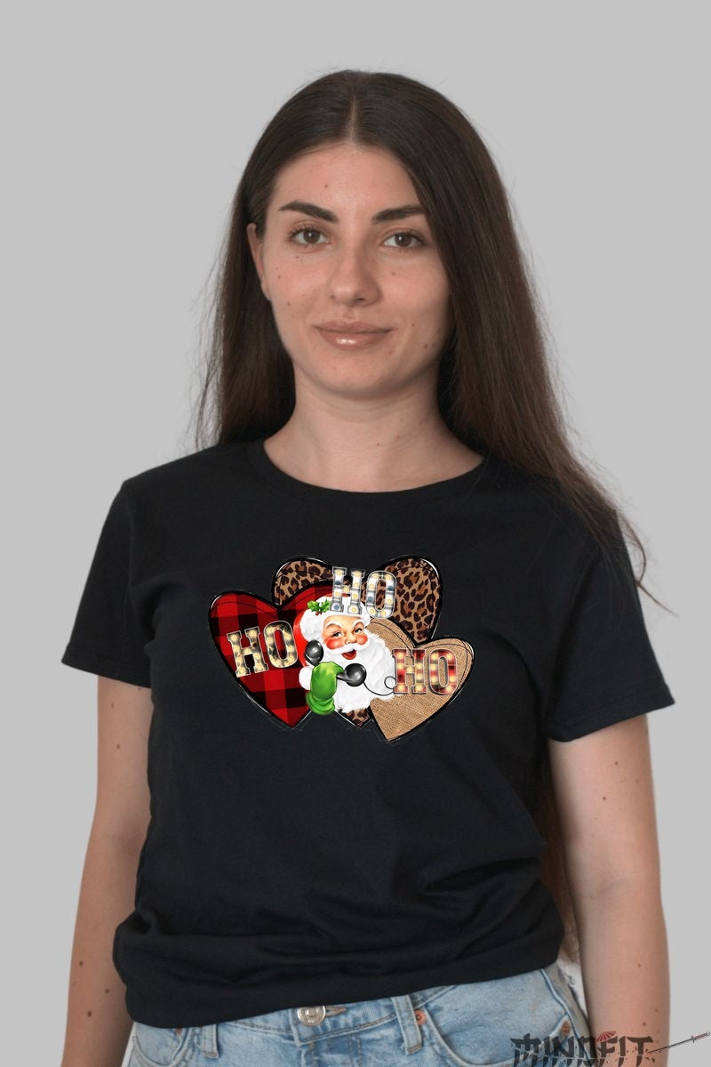 Tricou De Craciun - Ho Ho Ho Retro Santa dama negru