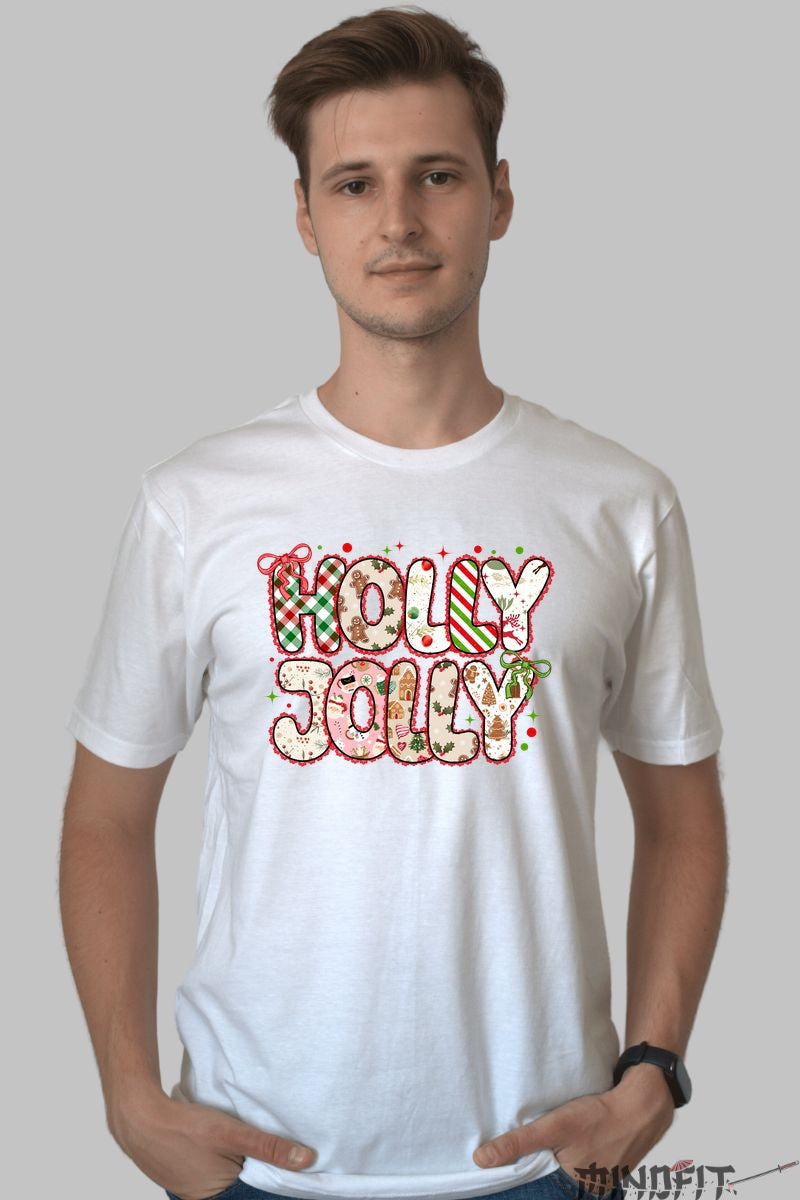 Tricou De Craciun - Holly Jolly Festiv barbat alb