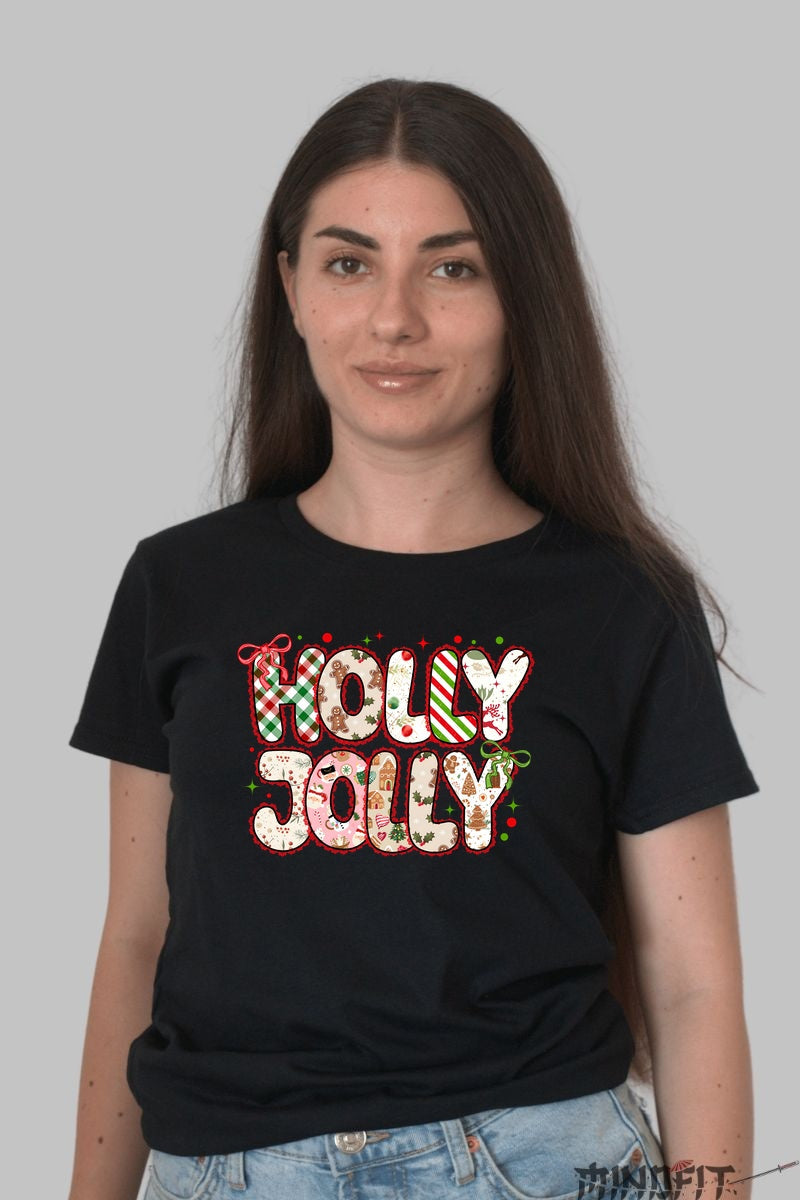 Tricou De Craciun - Holly Jolly Festiv dama negru