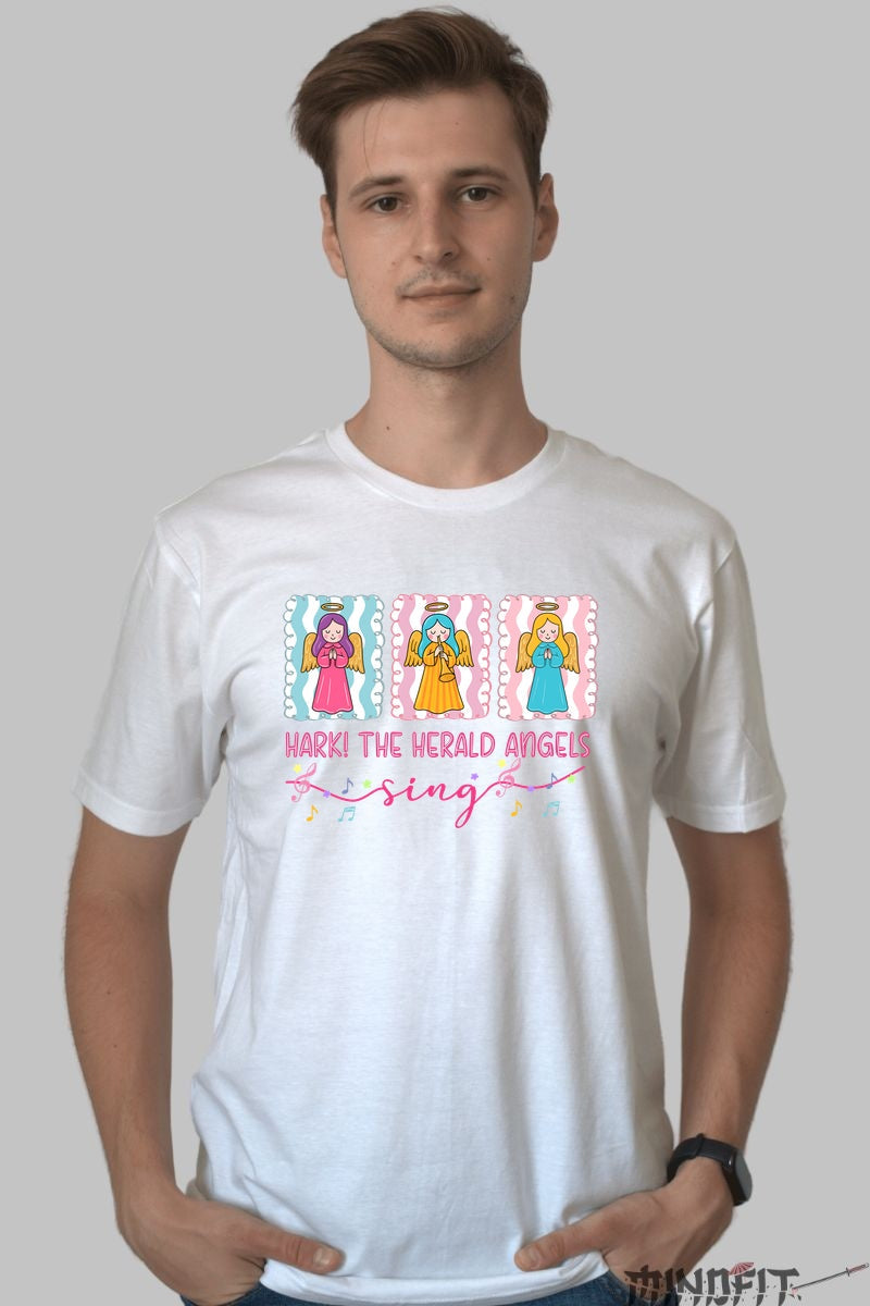 Tricou De Craciun - Ingeri Vestitori Cantand barbat alb