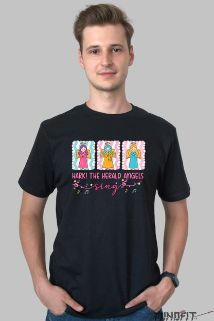 Tricou De Craciun - Ingeri Vestitori Cantand barbat negru