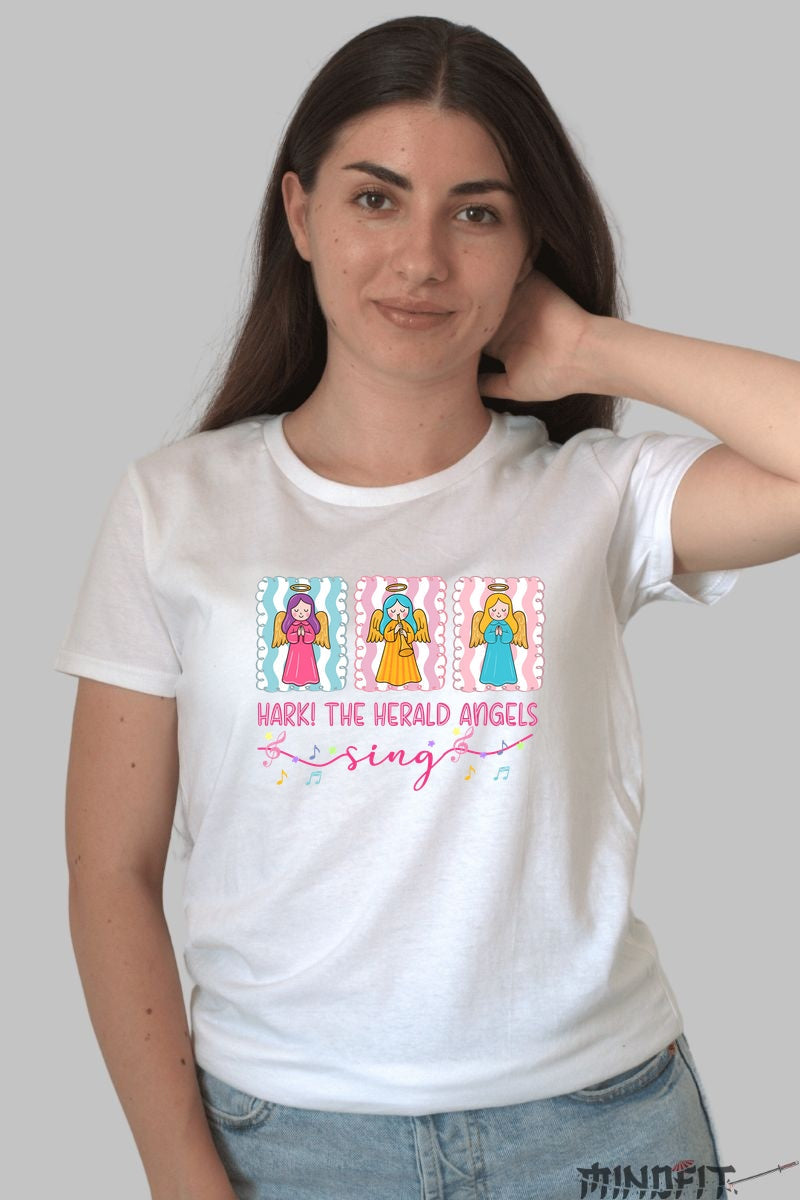 Tricou De Craciun - Ingeri Vestitori Cantand dama alb