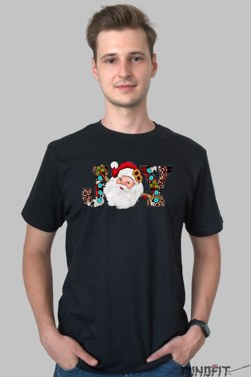 Tricou De Craciun - Joy Cu Mos Craciun barbat negru