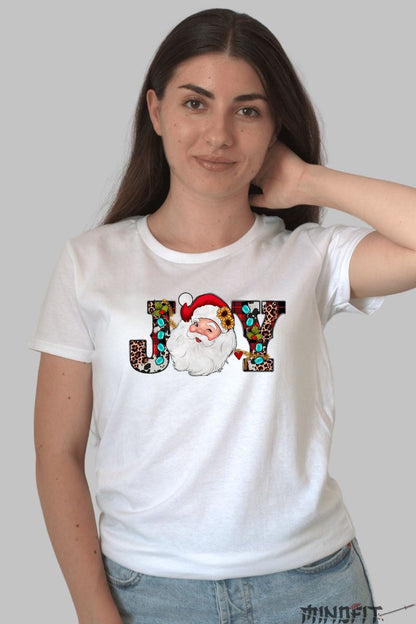 Tricou De Craciun - Joy Cu Mos Craciun dama alb