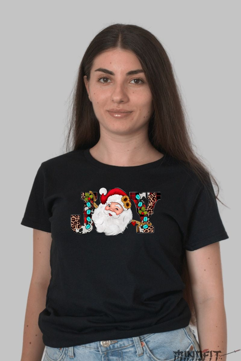 Tricou De Craciun - Joy Cu Mos Craciun dama negru
