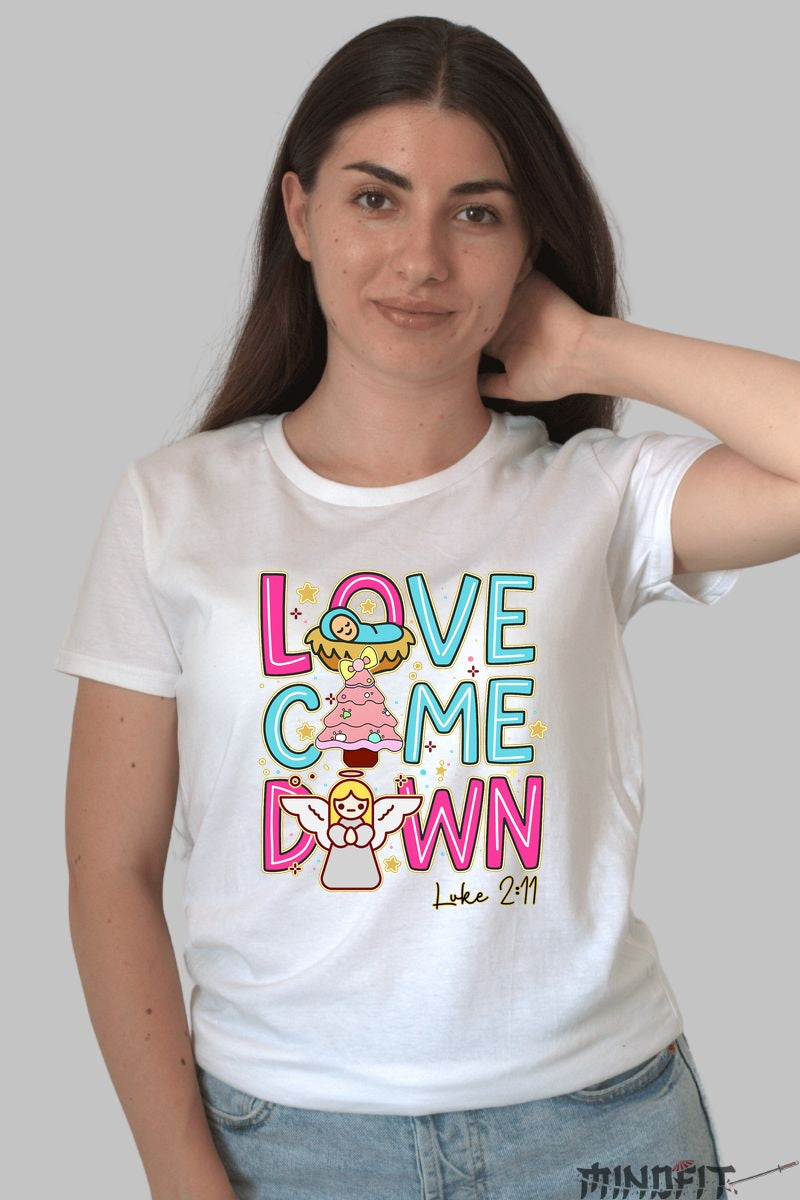 Tricou De Craciun - Love Came Down dama alb
