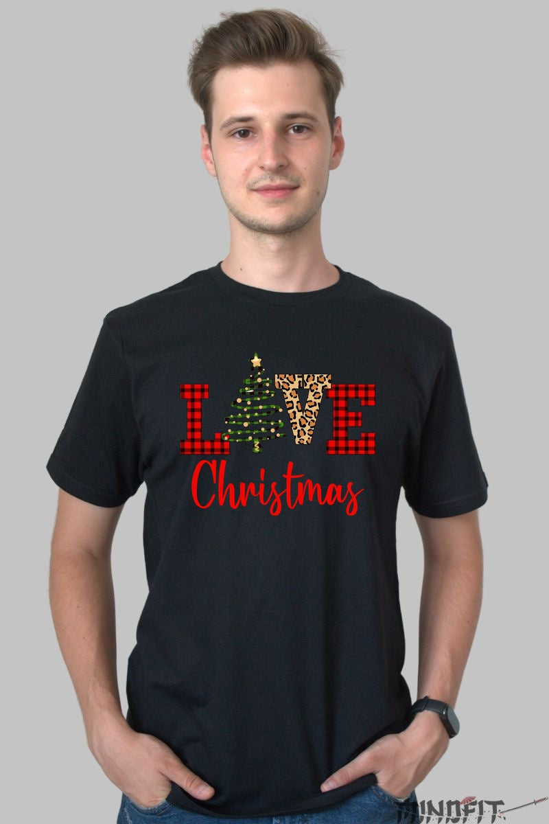 Tricou De Craciun - LOVE Christmas in Stil Festiv barbat negru