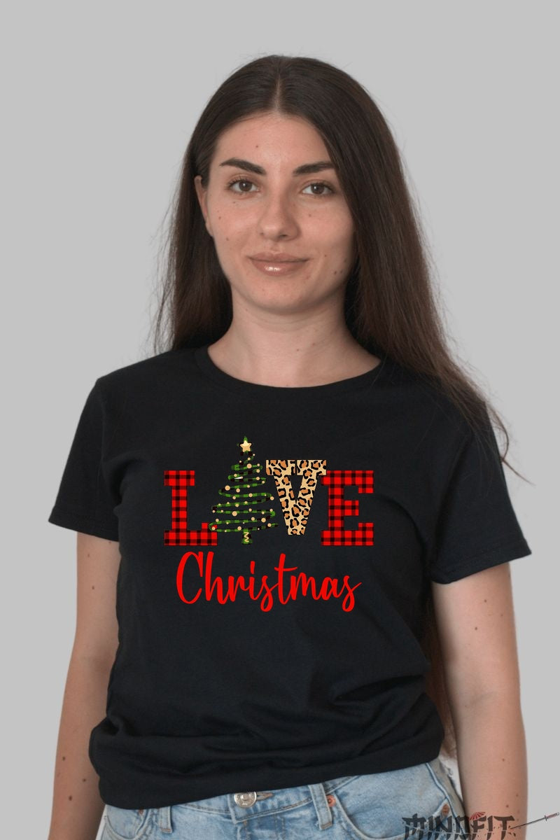 Tricou De Craciun - LOVE Christmas in Stil Festiv dama negru