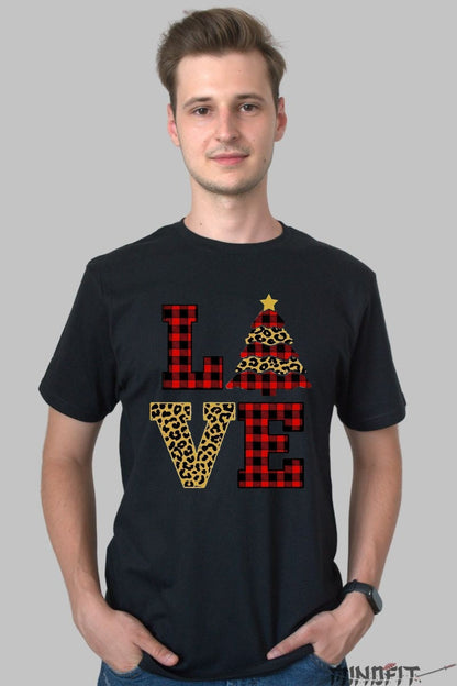 Tricou De Craciun - LOVE Cu Brad In Stil Animal Print barbat negru