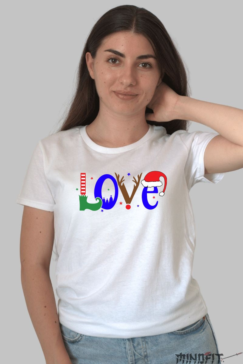 Tricou De Craciun - LOVE in Stil Festiv dama alb