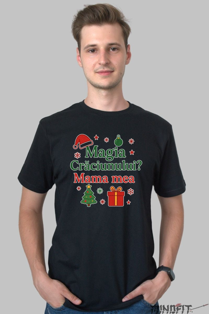 Tricou De Craciun - Magia Craciunului Mama Mea dama alb