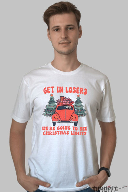 Tricou De Craciun - Masina Cu Brad Si Cadouri barbat alb