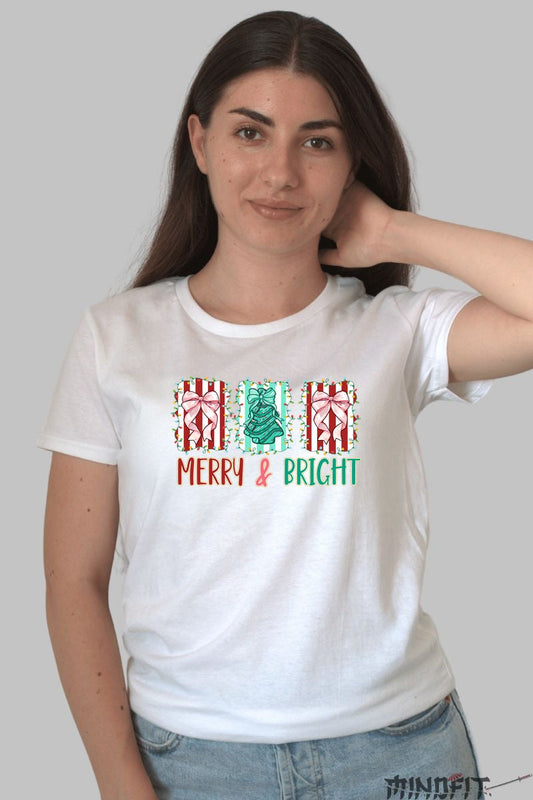 Tricou De Craciun - Merry & Bright dama alb