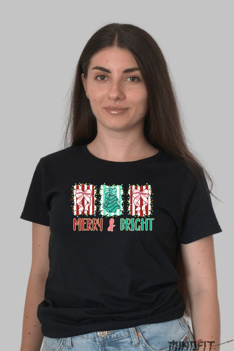Tricou De Craciun - Merry & Bright dama negru