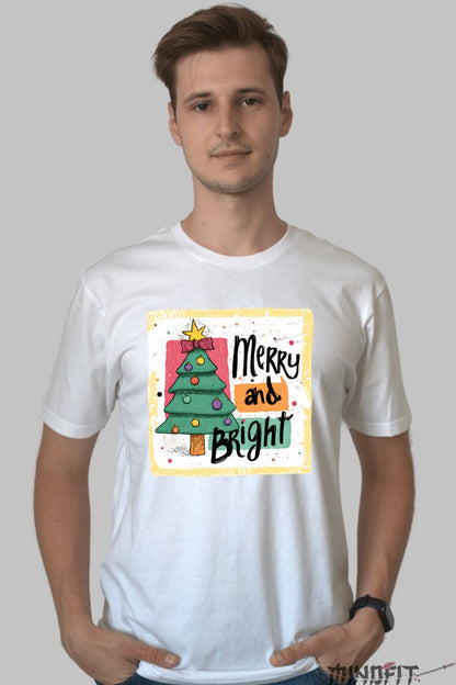 Tricou De Craciun - Merry And Bright barbat alb