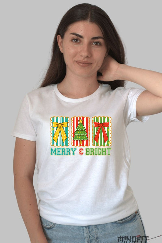 Tricou De Craciun - Merry & Bright dama alb