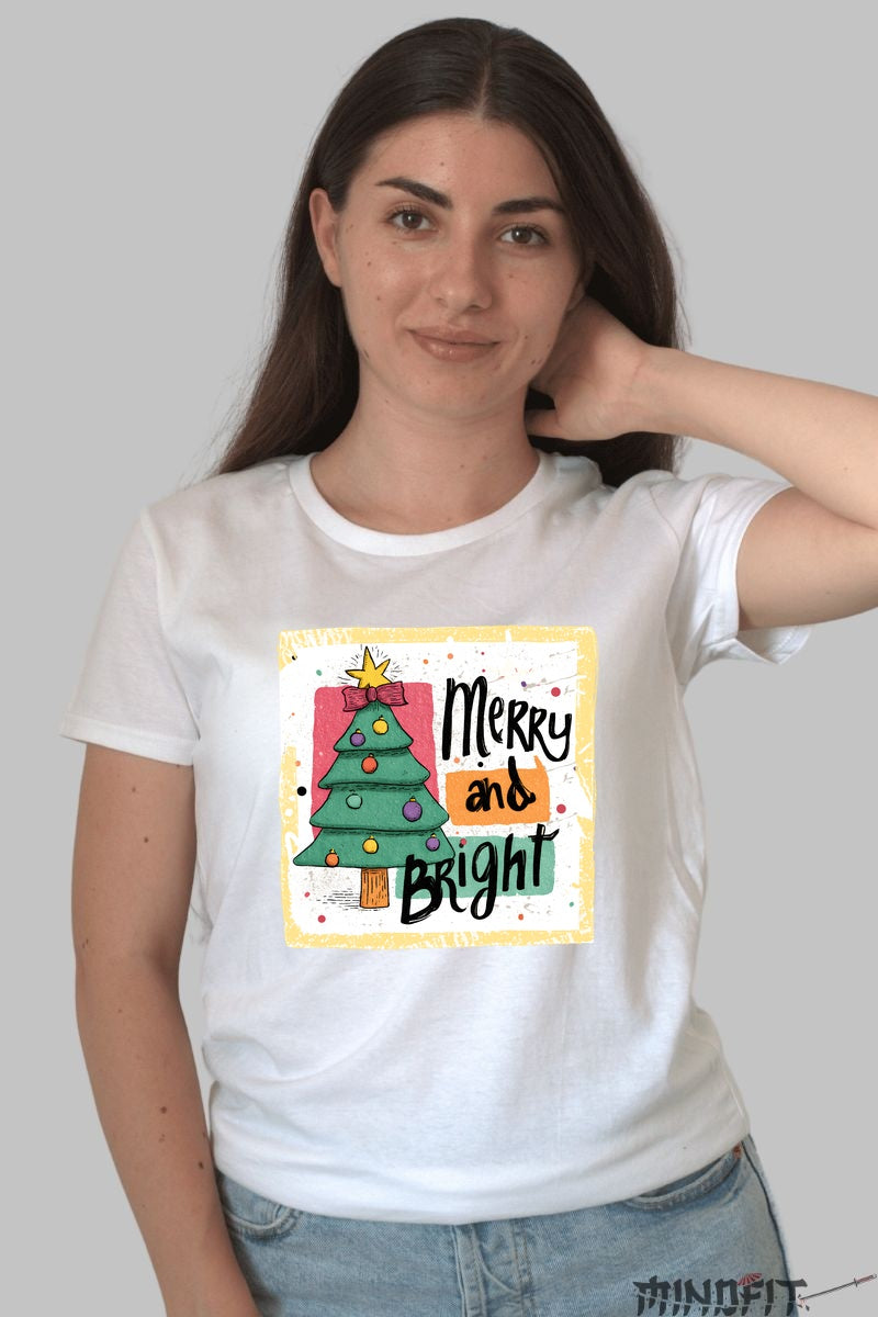 Tricou De Craciun - Merry And Bright dama alb