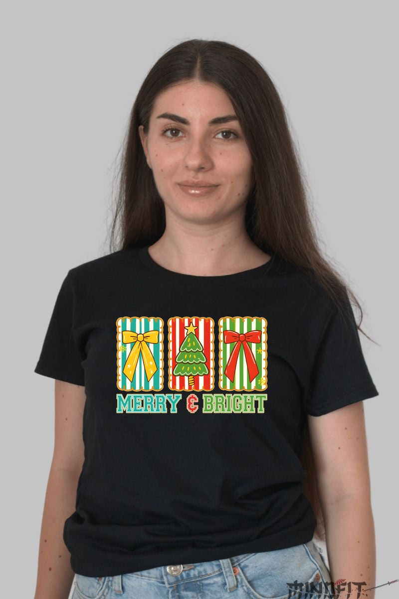Tricou De Craciun - Merry & Bright dama negru
