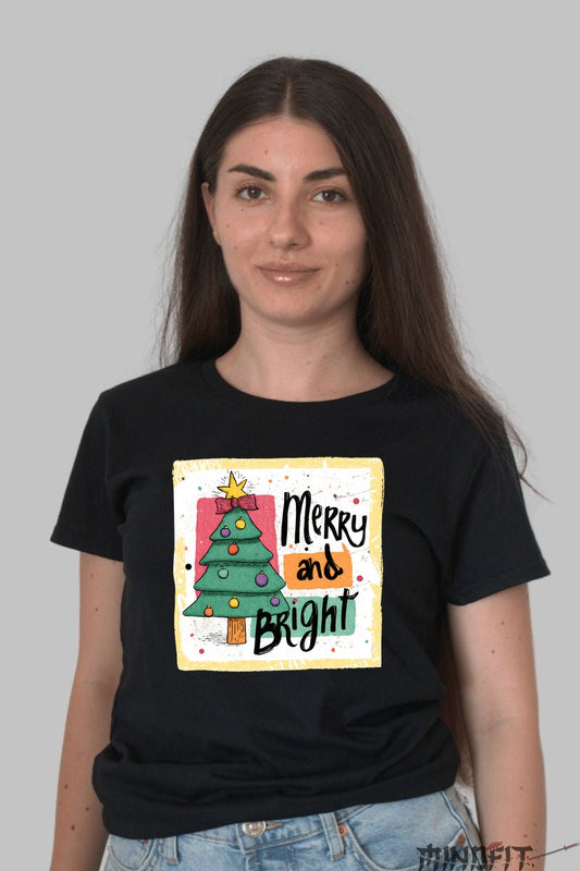 Tricou De Craciun - Merry And Bright dama negru
