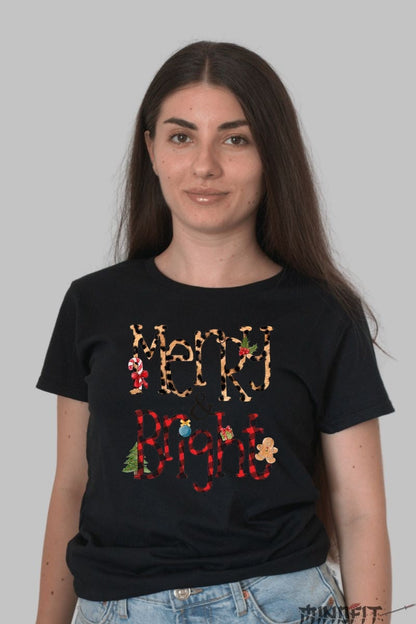Tricou De Craciun - Merry & Bright dama negru