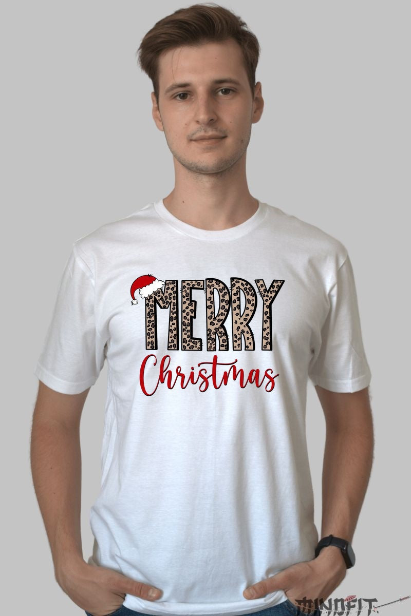 Tricou De Craciun - Merry Christmas Animal Print barbat alb