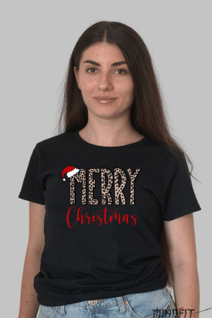 Tricou De Craciun - Merry Christmas Animal Print dama negru
