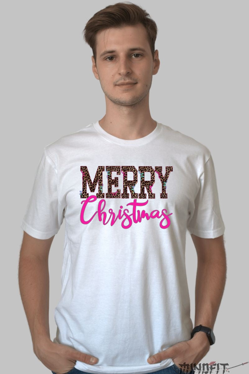 Tricou De Craciun - Merry Christmas Animal Print barbat alb