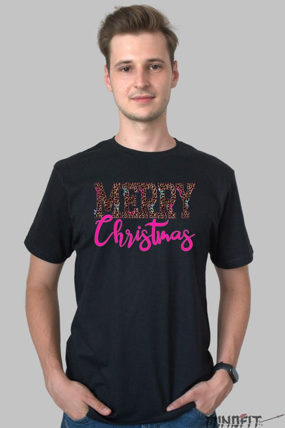 Tricou De Craciun - Merry Christmas Animal Print barbat negru