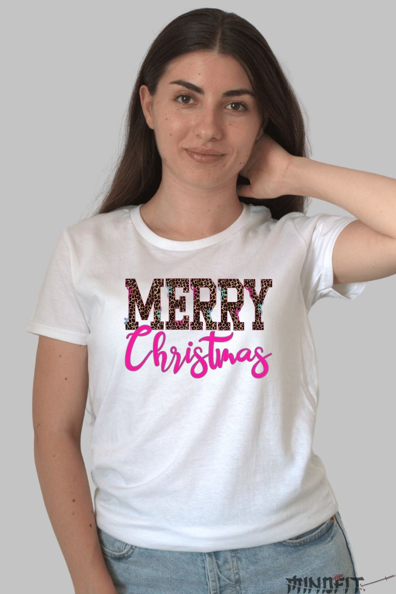 Tricou De Craciun - Merry Christmas Animal Print dama alb