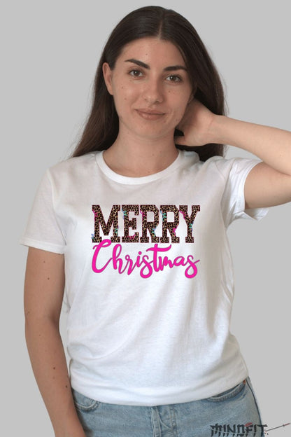 Tricou De Craciun - Merry Christmas Animal Print dama alb