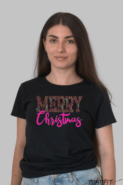 Tricou De Craciun - Merry Christmas Animal Print dama negru