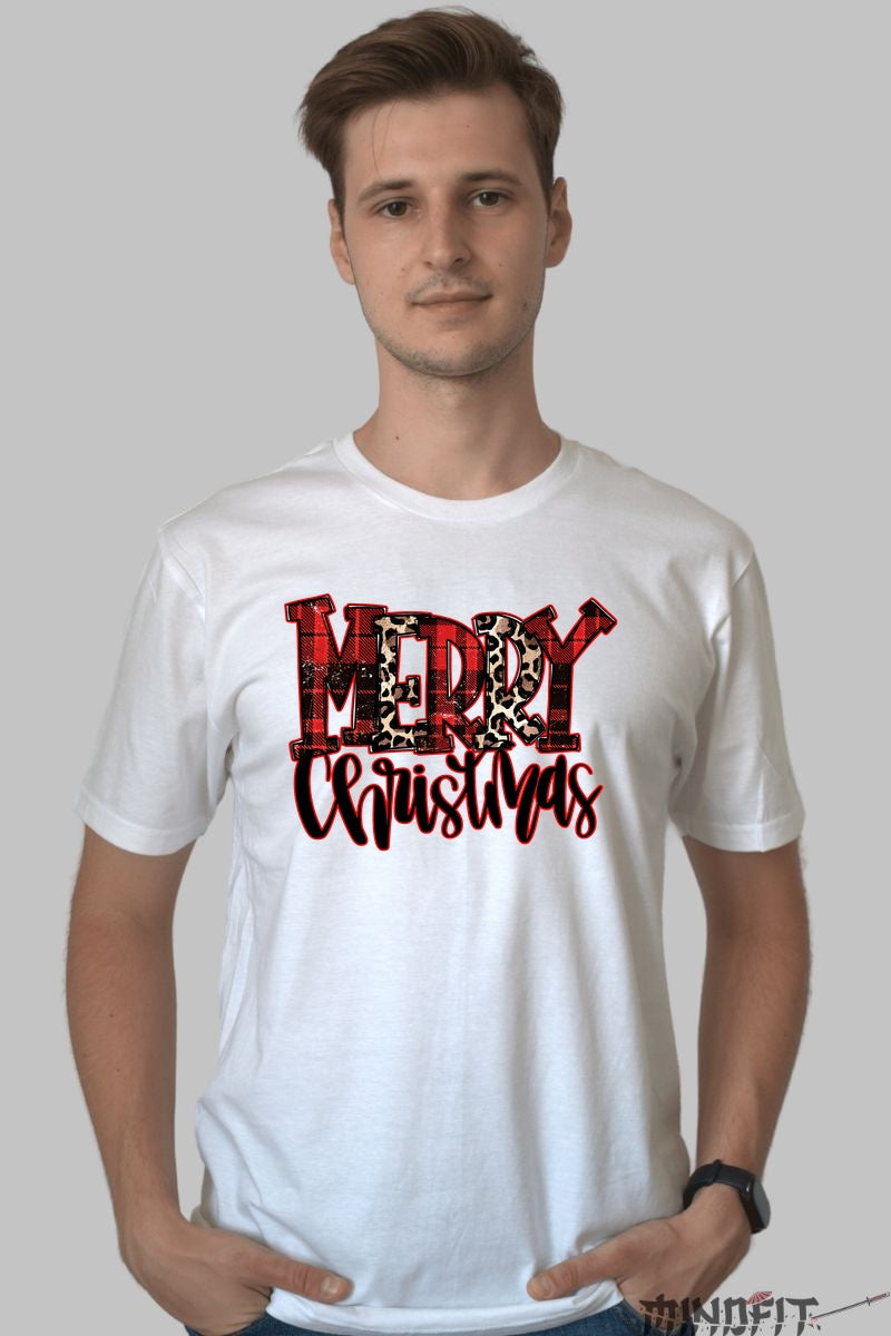 Tricou De Craciun - Merry Christmas Animal Print barbat alb