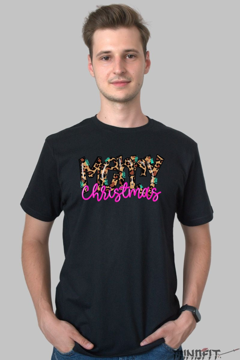 Tricou De Craciun - Merry Christmas Animal Print barbat negru