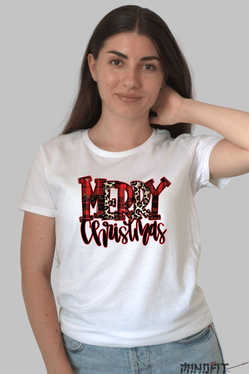 Tricou De Craciun - Merry Christmas Animal Print dama alb
