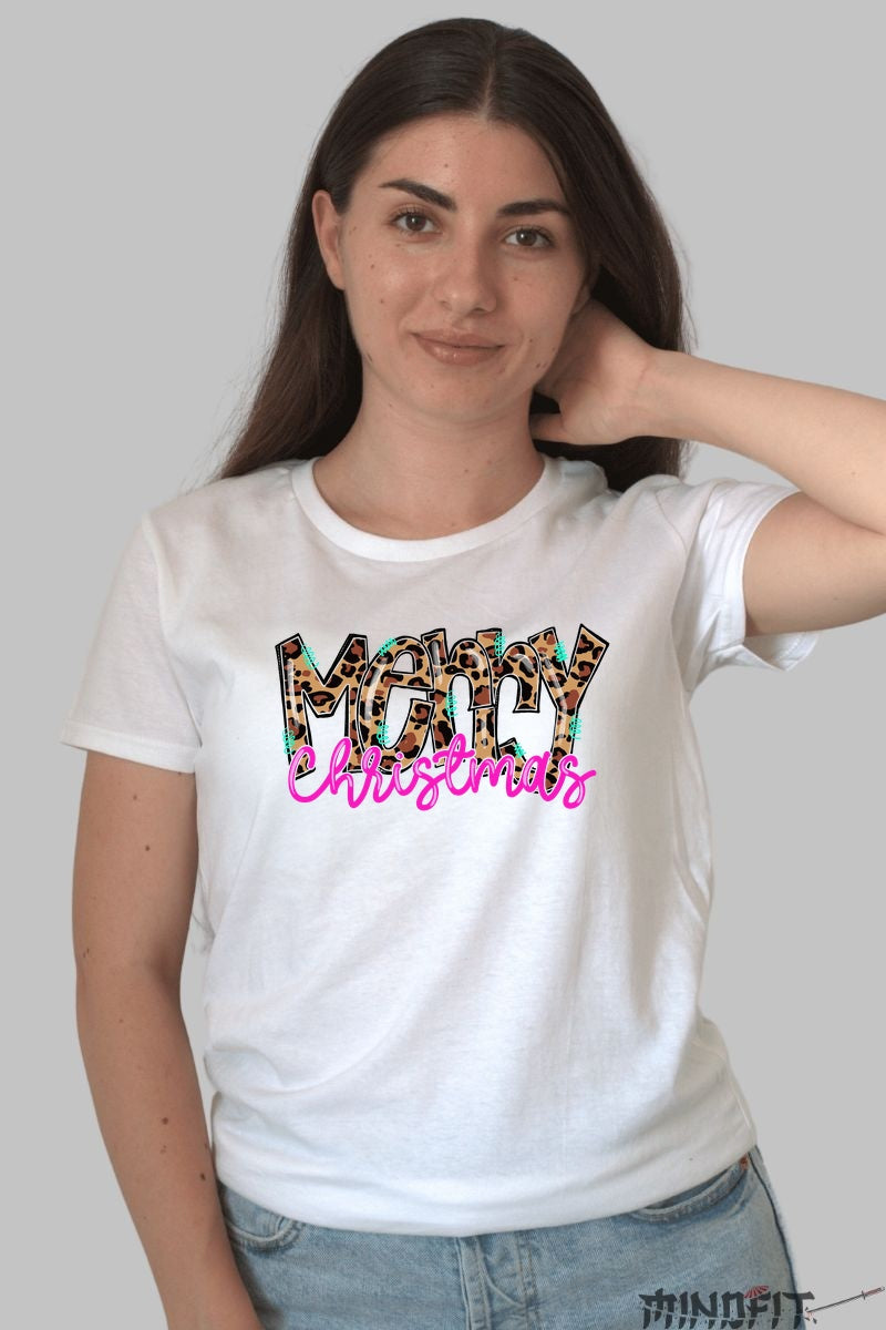 Tricou De Craciun - Merry Christmas Animal Print dama alb