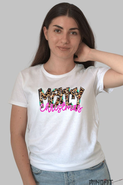 Tricou De Craciun - Merry Christmas Animal Print dama alb