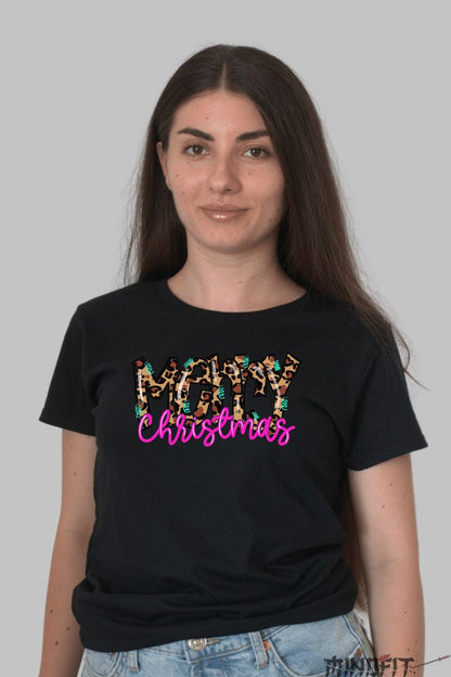 Tricou De Craciun - Merry Christmas Animal Print dama negru