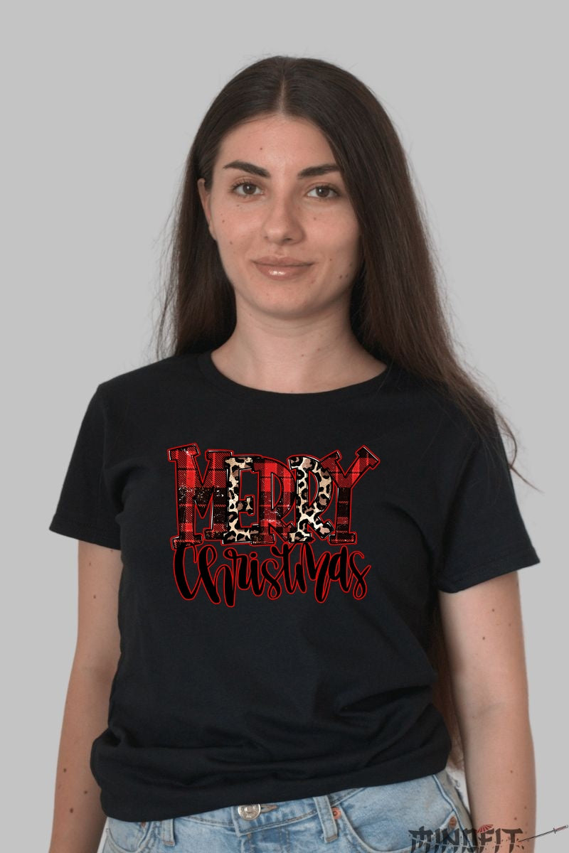 Tricou De Craciun - Merry Christmas Animal Print dama negru