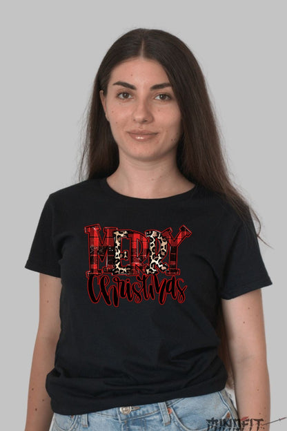 Tricou De Craciun - Merry Christmas Animal Print dama negru