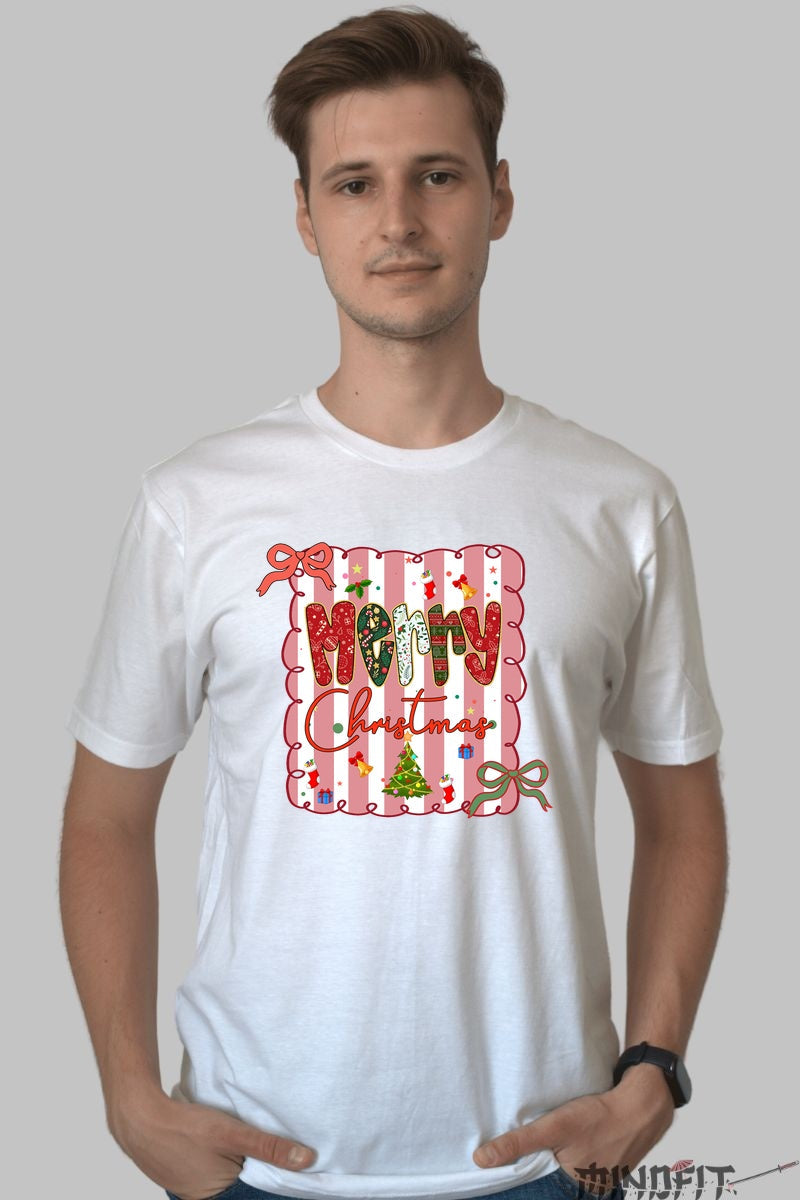 Tricou De Craciun - Merry Christmas Candy Style barbat alb