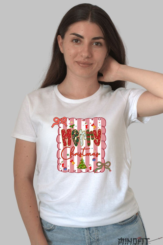 Tricou De Craciun - Merry Christmas Candy Style dama alb