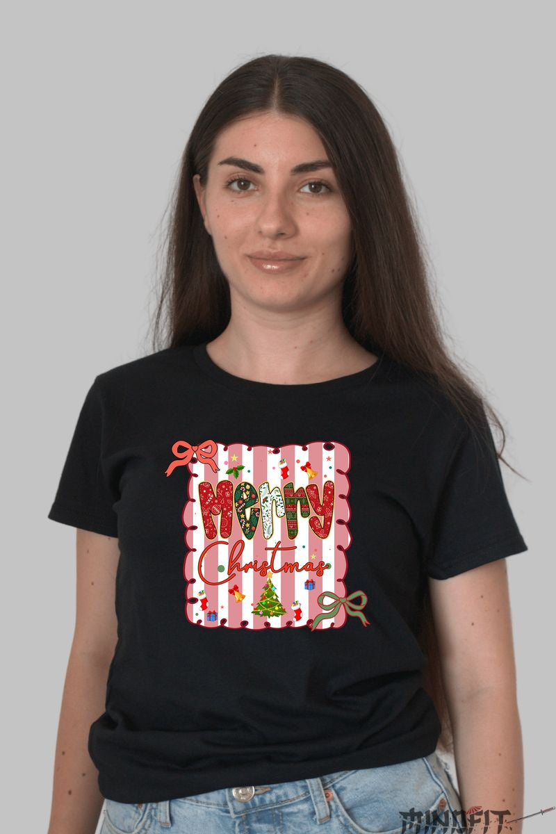 Tricou De Craciun - Merry Christmas Candy Style dama negru