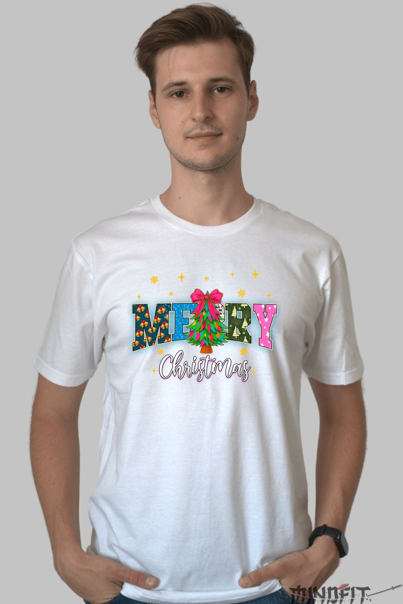 Tricou De Craciun - Merry Christmas Cu Brad Decorat barbat alb