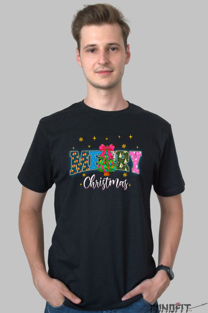 Tricou De Craciun - Merry Christmas Cu Brad Decorat barbat negru