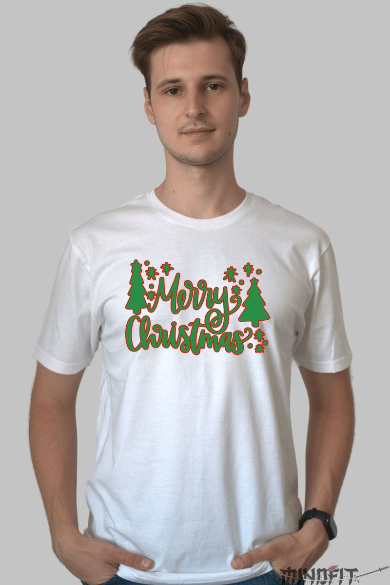 Tricou De Craciun - Merry Christmas Cu Braduti barbat alb