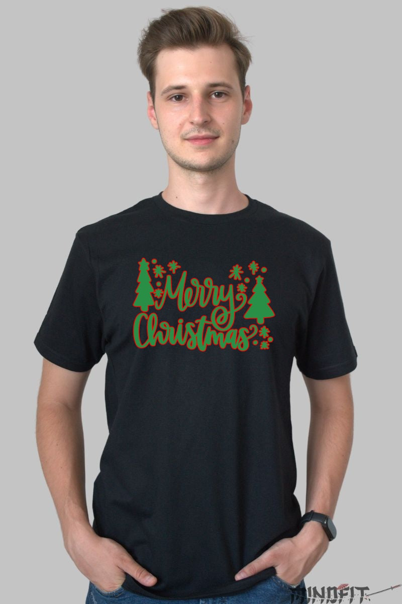 Tricou De Craciun - Merry Christmas Cu Braduti barbat negru