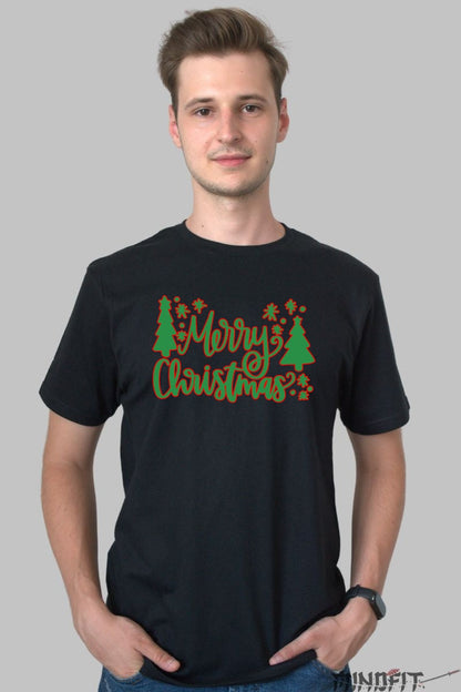 Tricou De Craciun - Merry Christmas Cu Braduti barbat negru