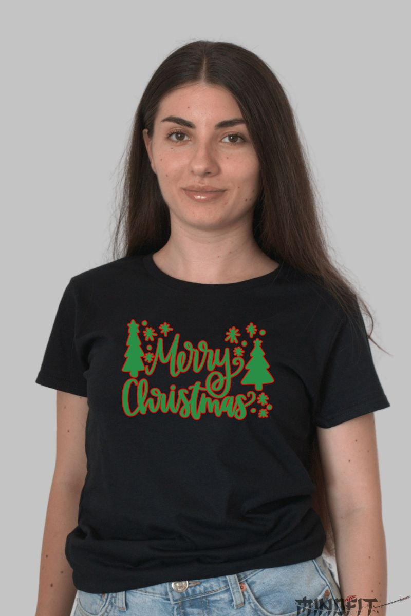 Tricou De Craciun - Merry Christmas Cu Braduti dama negru