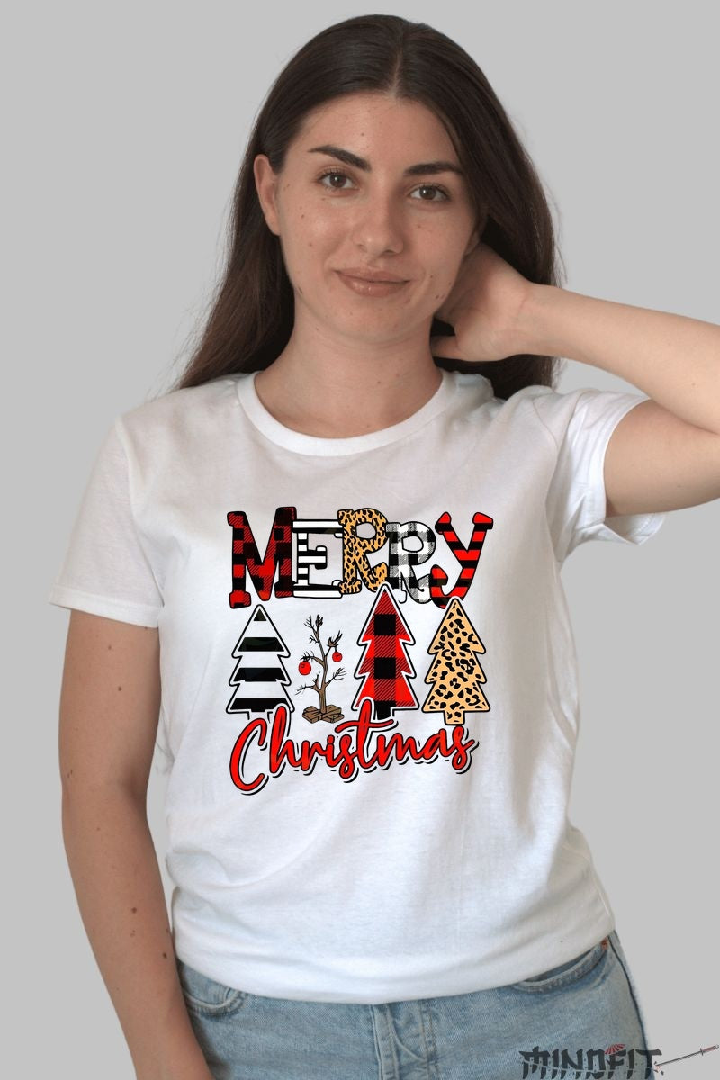 Tricou De Craciun - Merry Christmas Cu Braduti Festivi dama alb